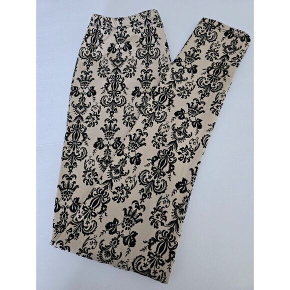 WHITE Reg One Size Women Junior Nouveau Velour Flocked Leggings - Picture 6 of 6